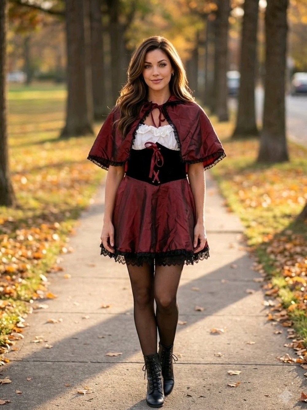 Spirit Dark Red Riding Hood Costume - Dark Red, Black, White
